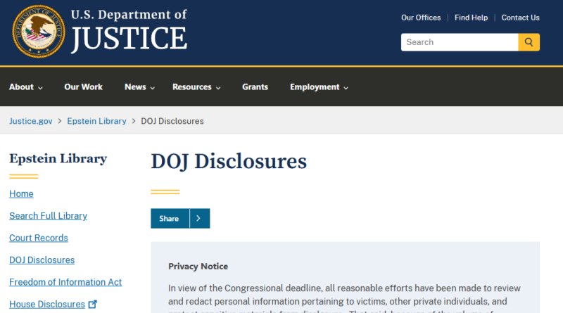 米司法省がエプスタインのファイルを公開